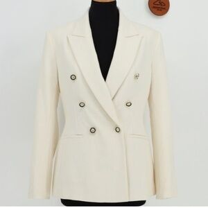 Zara Double Breasted Piqué Écru blazer
